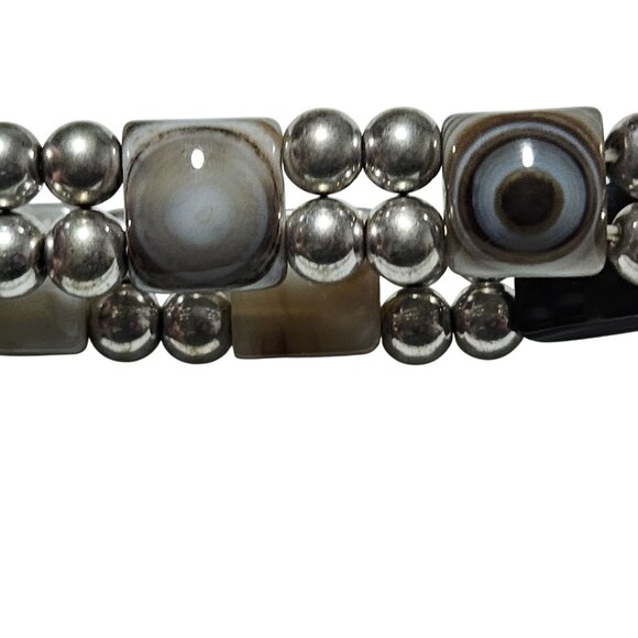 Elegant Agate Chunky Beaded Stretch Bracelet Silver Tone Fashion Jewelry Women - Picture 6 of 7
